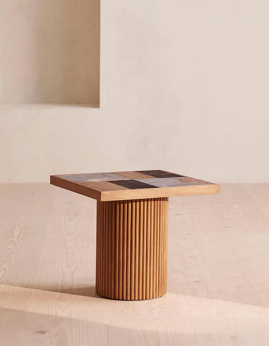 D'Souza Square Side Table, Solid Wood & Marble
