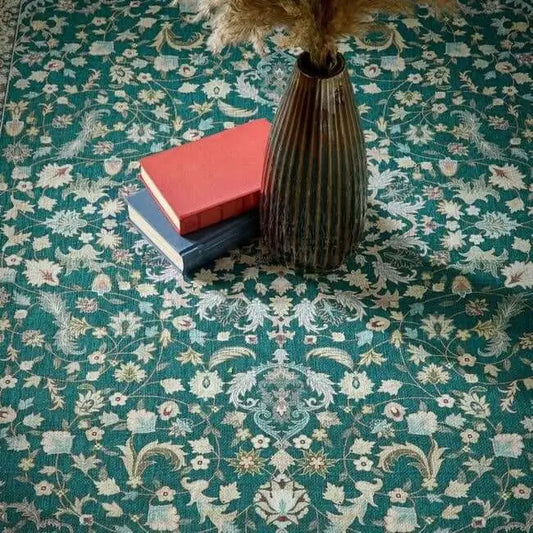 Eco-Washable Green Rug Medallion Design