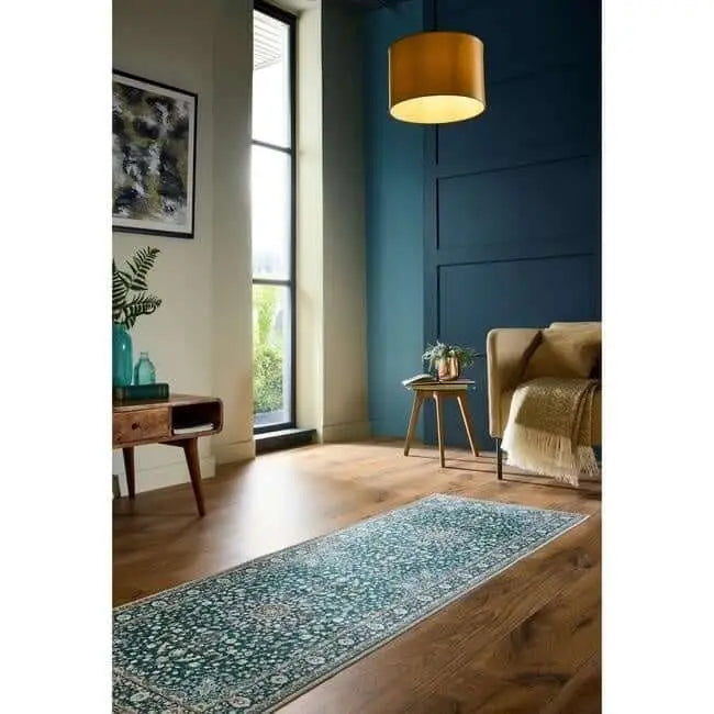 Eco-Washable Green Rug Medallion Design