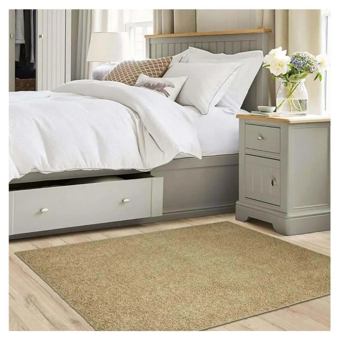 Fiji Latte Beige Washable Solid Shaggy Rug