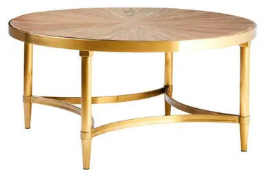 Gold Aged Fir Wood Rustic Top Coffee Table with Stainless Steel Curved Base | Jana