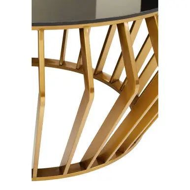 Gold Base Round Coffee Table with Black Glass Top, Ackley