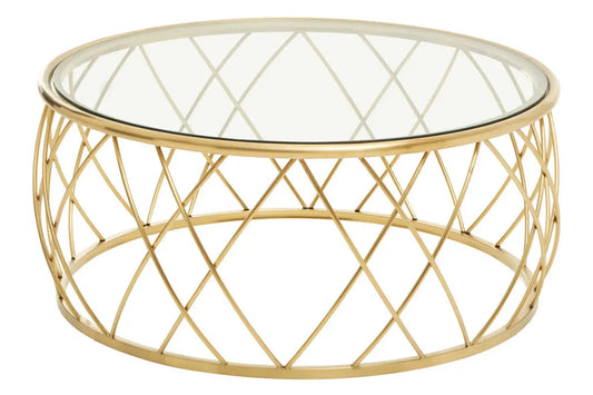 Gold Base Round Coffee Table with Clear Glass Top | Ackley