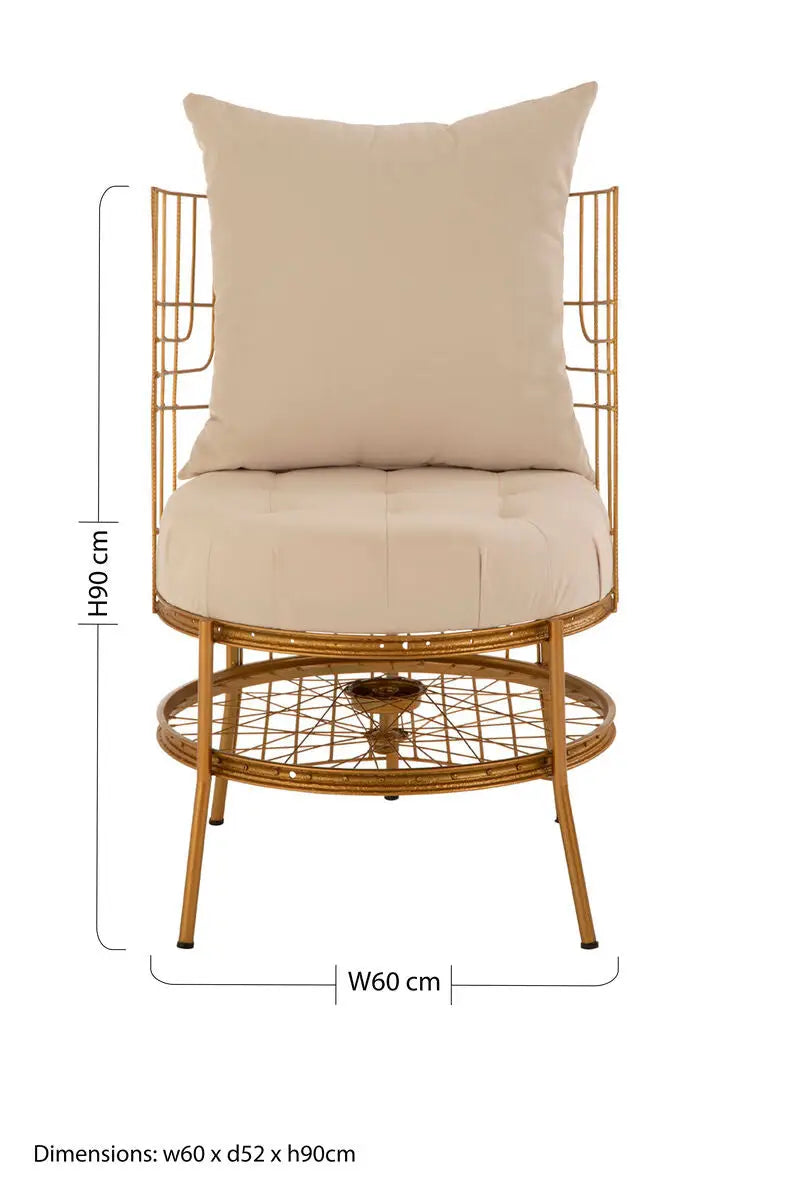 Gold Finish Wheel Design Chair with Cushion | Mantis