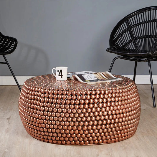 Gold Interlinked Beaded Iron Copper Finish Coffee Table | Templar