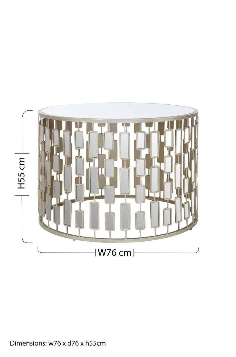 Gold Large Round Coffee Table with Mirrored Top, Raina