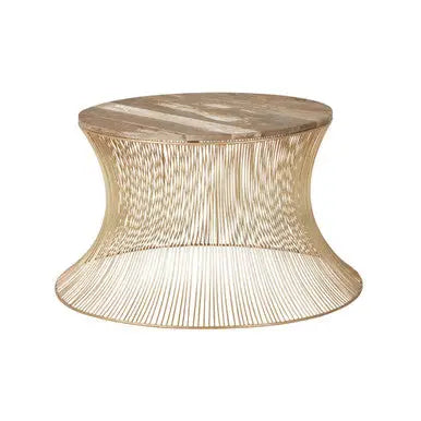 Gold Wooden Top Coffee Table with Metallic Hourglass Frame, Templar