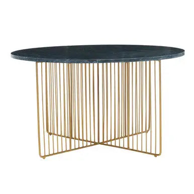 Green Round Marble Coffee Table with Gold Iron Rod Base | Nirav