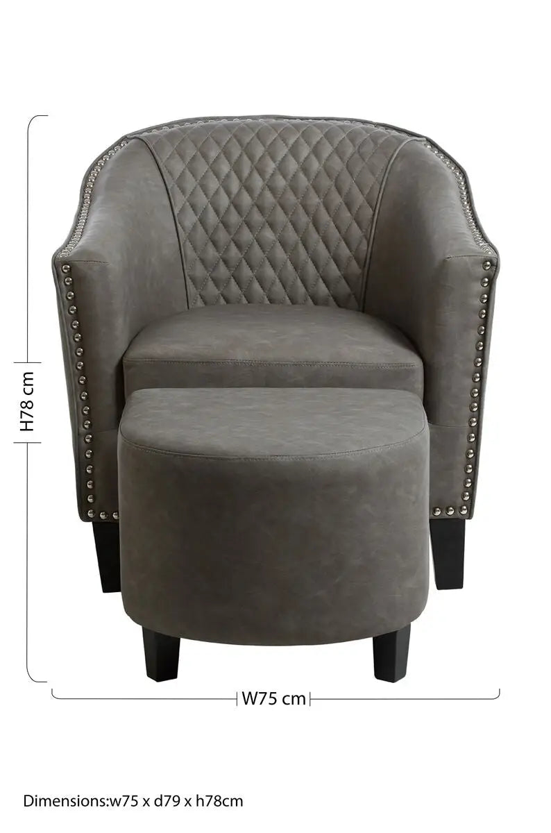 Grey Faux Leather Tub Chair with Footstool | Derby