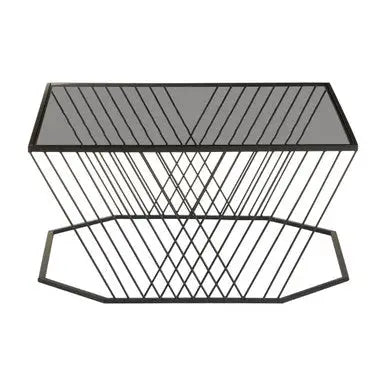 Grey Glass Top Coffee Table with Black Wireframe Design | Trento