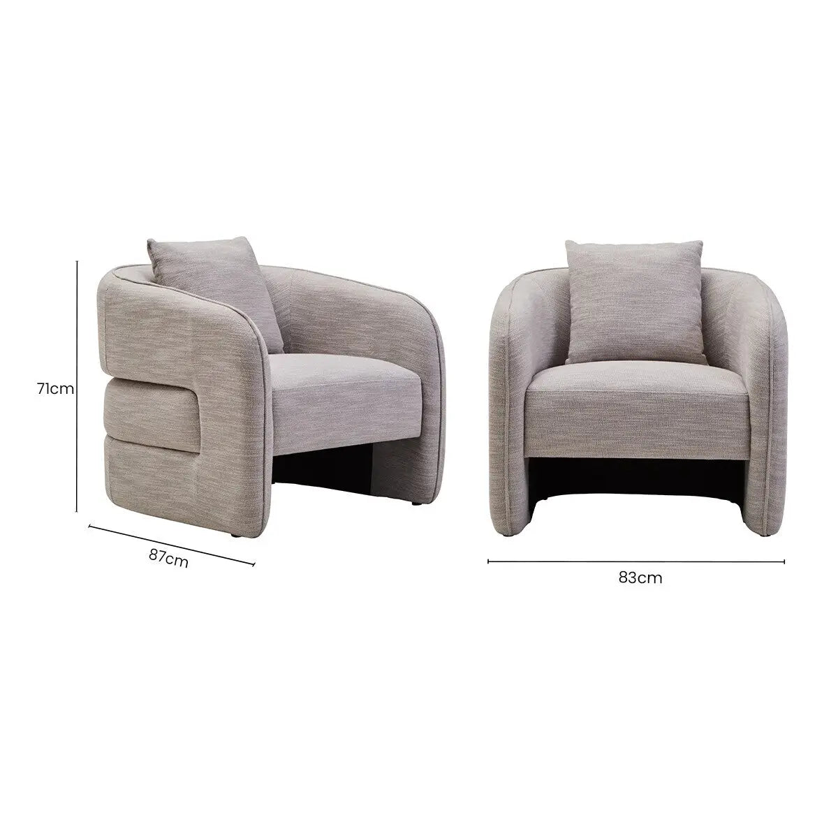 Grey Linen Effect Curved Chair | Bilani