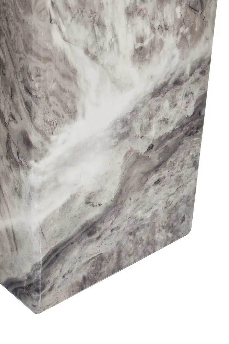 Grey Marble Top Coffee Table with Pedestal Base and Silver Metal Trim, Saronno
