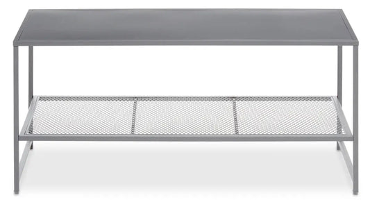 Grey Powder Coated Metal Coffee Table with Lower Mesh Display Shelf, Acero | Acero