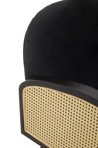 Hala Black Velvet and Rattan Armchair