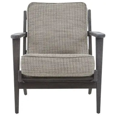 Hector Grey Tweed and Black Oak Wood Frame Armchair