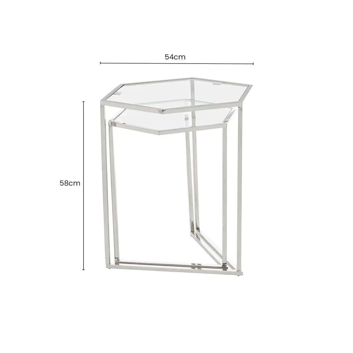 Herber Silver Finish Set of 2 Hexagonal Nesting Tables