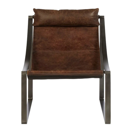 Hoxton Brown Leather Sling Chair with Iron Sledge Base