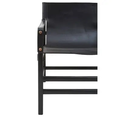Kendari Black Leather and Teak Wood Frame Armchair