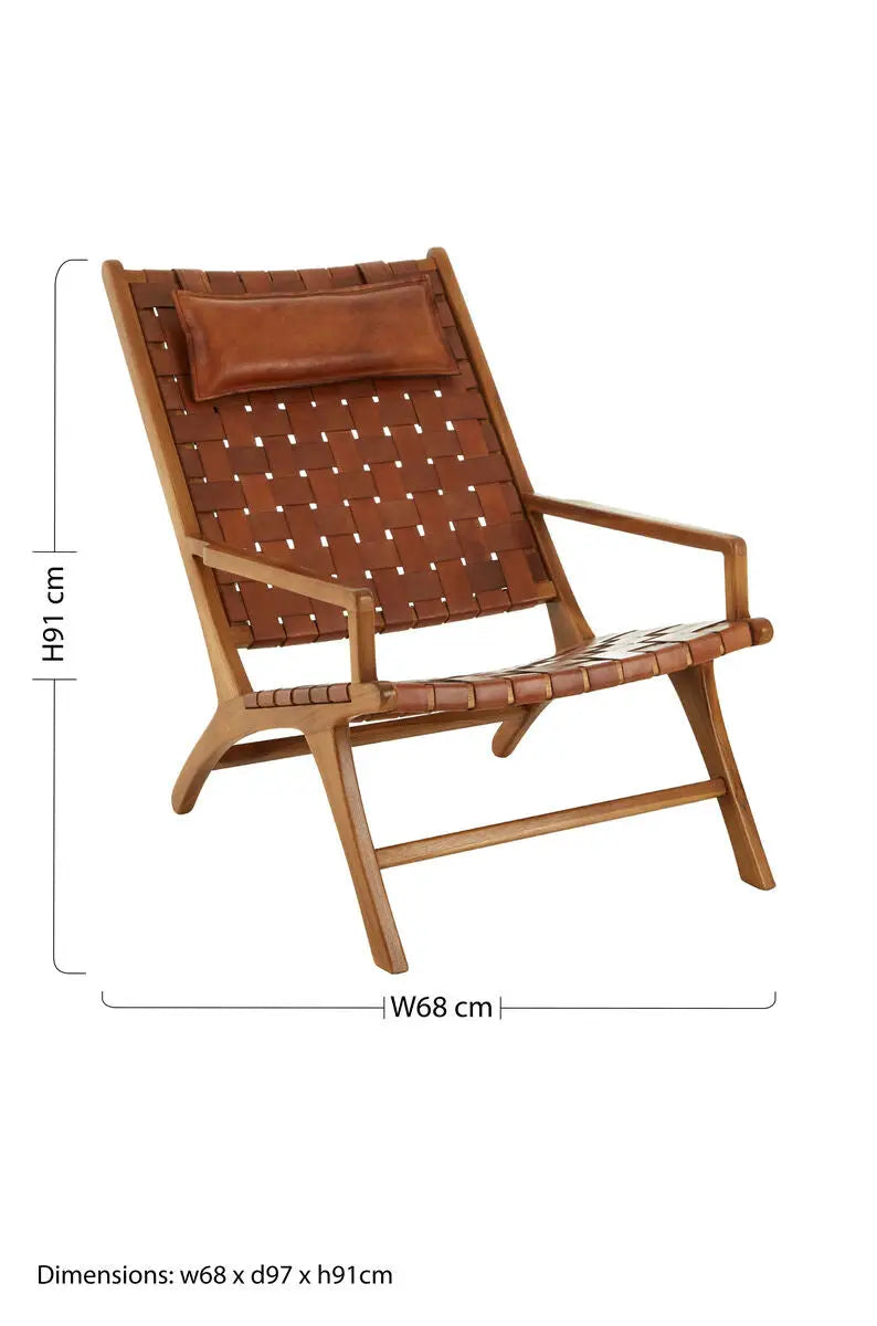 Kendari Natural Woven Leather Chair with Wood Frame