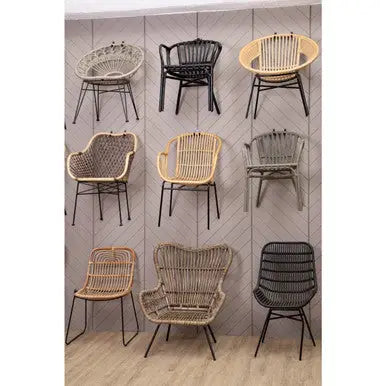Lagom Black Rattan Curved Chair with Metal Frame