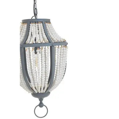 Lapiz Antique White Wooden Beads and Grey Pendant Light