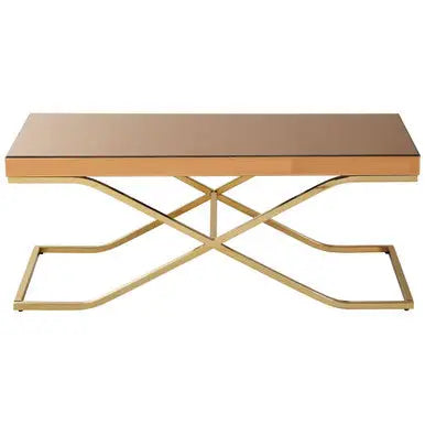Light Brown Glass Top Coffee Table with Gold Finish Iron Frame, Kensington Townhouse