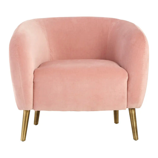Louxor Pink Velvet Round Armchair with Gold Finish Metal Legs