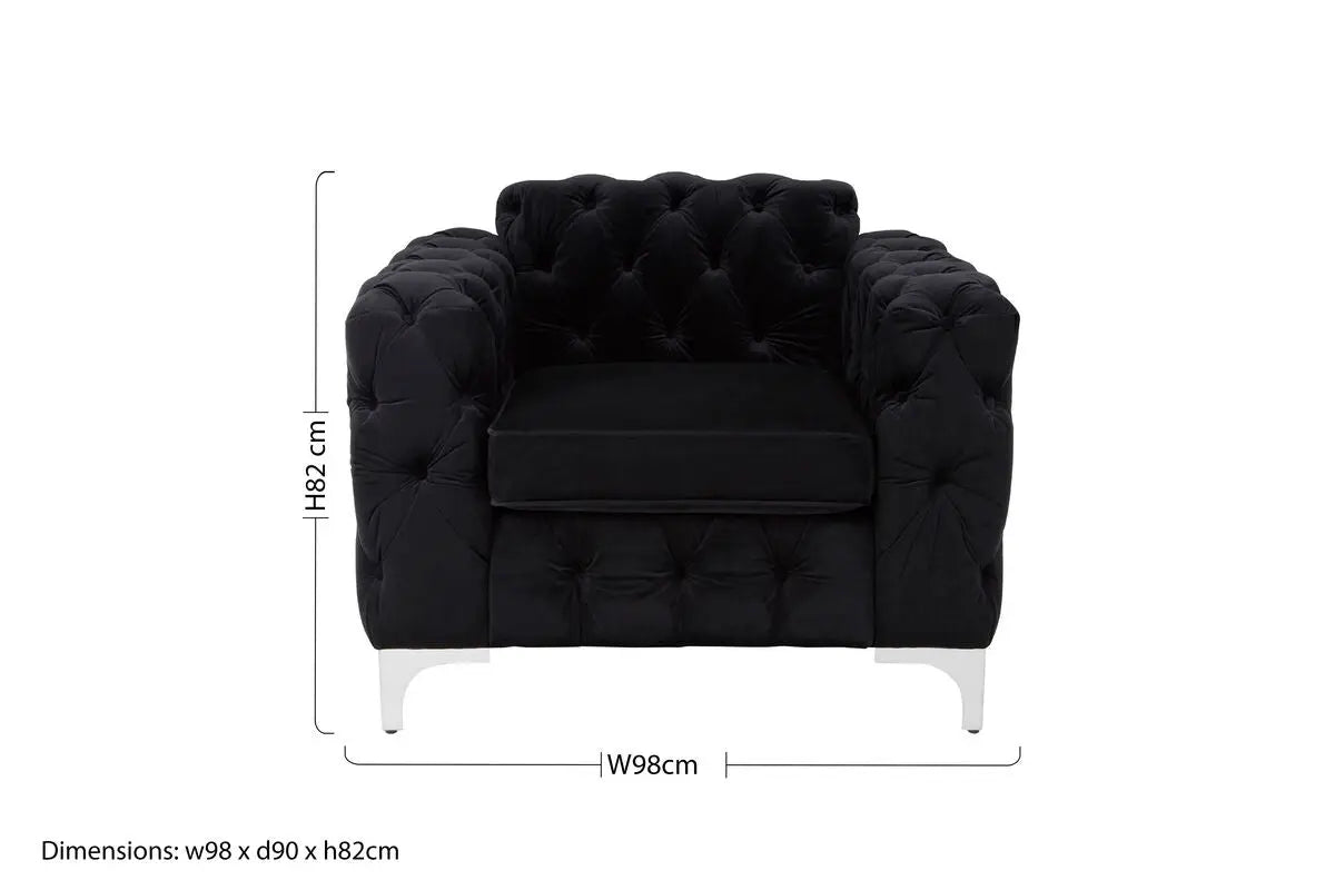 Madina Black Velvet Chesterfield Chair with Silver Finish Feet
