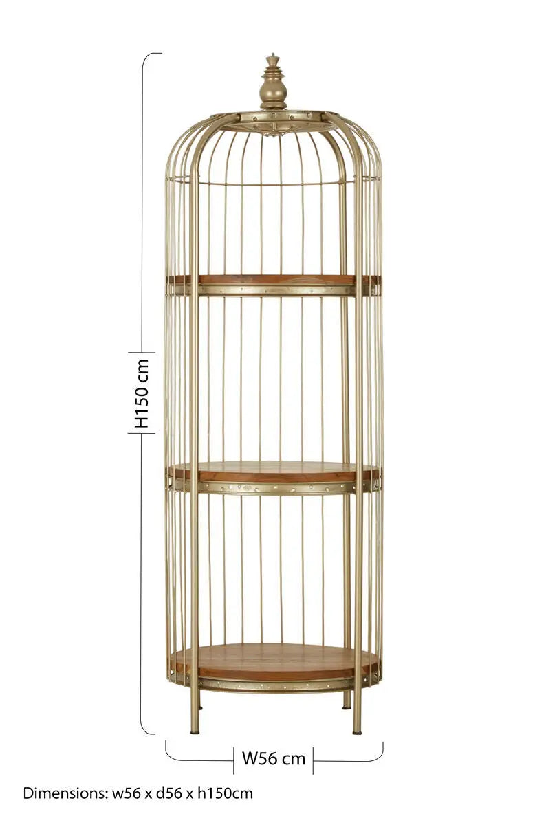Mantis Champagne Gold Finish Medium 3 Tier Birdcage Shelf Unit