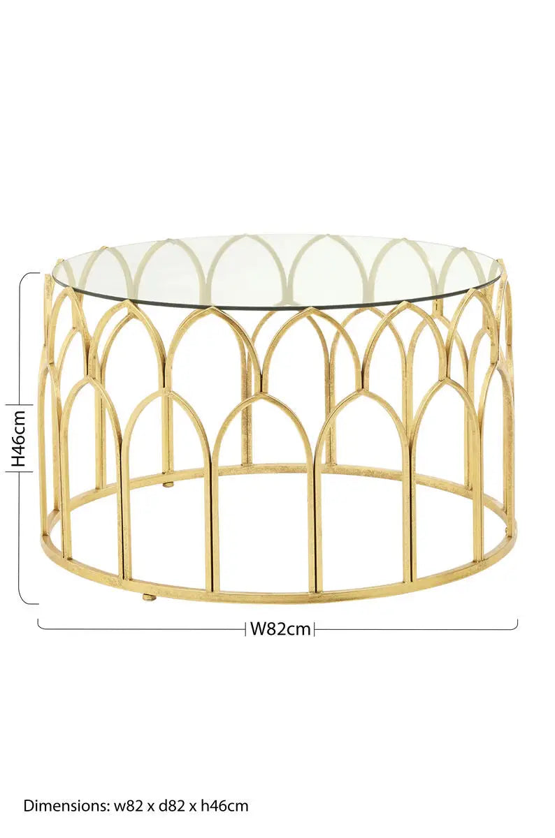 Merlin Gold Finish Coffee Table with Glass Top