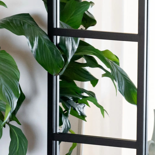 Mio - Full Length Black Metal Arched Window Mirror - 180cm x 90cm.
