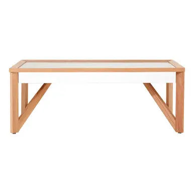 Mirror Glass Top Coffee Table with Natural Wood Frame, Kensington Townhouse