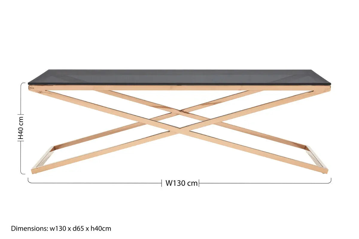 Montril Smoked Glass and Gold Finish Criss Cross Coffee Table