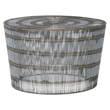 Natural Gold Tone Wireframe Round Coffee Table with Iron Base, Templar