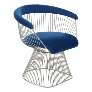 Navy Blue Velvet and Brushed Silver Chair | Anzio