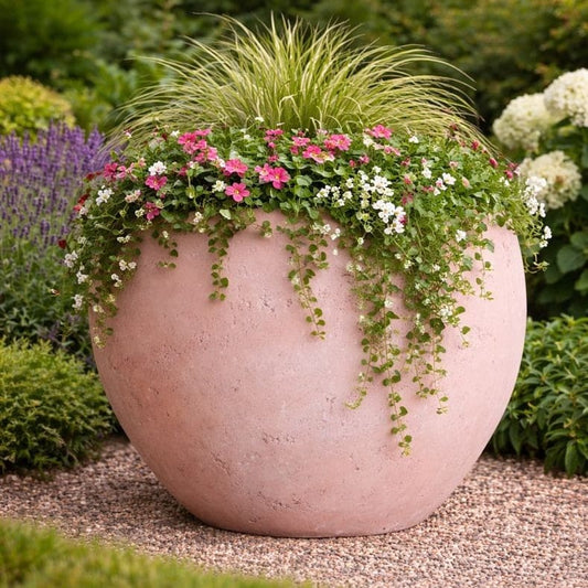 Orbello | Blushstone – 70cm Extra Large Concrete Sphere Planter – 207L Round Plant Pot - Pots & Plants