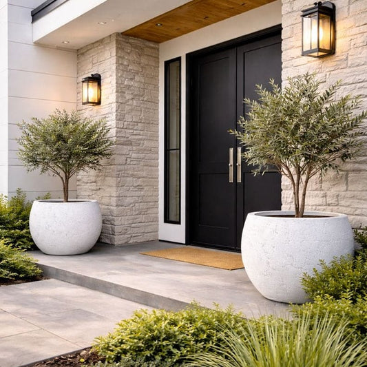 Orbello | White Mist – 70cm Extra Large Concrete Sphere Planter – 207L Round Plant Pot - Pots & Plants