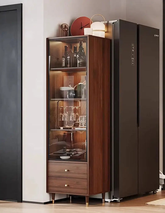 Pahlavi Wine Storage With Glass Door & Wine Rack, Solid Wood