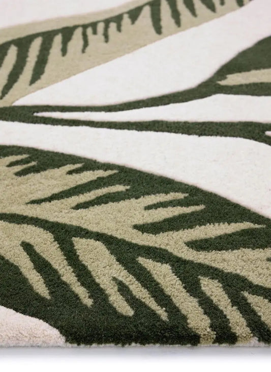 Paradise Leaf Hand-Tufted Wool Rug – Cream/Green