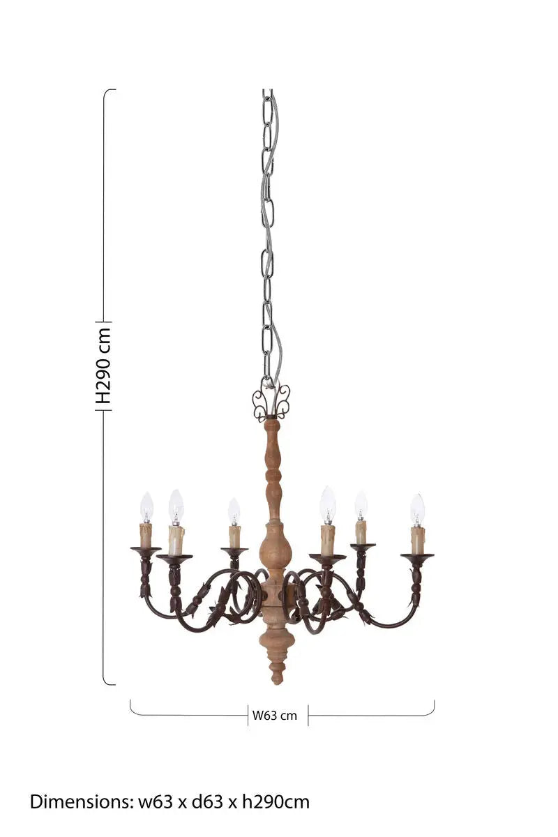 Paulette Wood and Metal 6 Arm Chandelier