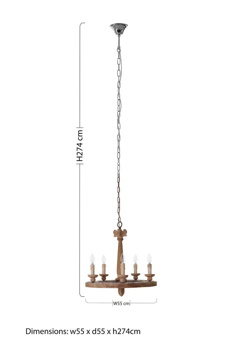 Paxton 5 Arm Oak Wood Chandelier