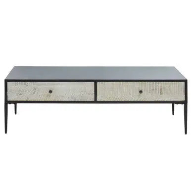 Recycled Pine Wood Grey and White Rectangular Coffee Table with Drawers, Luxor