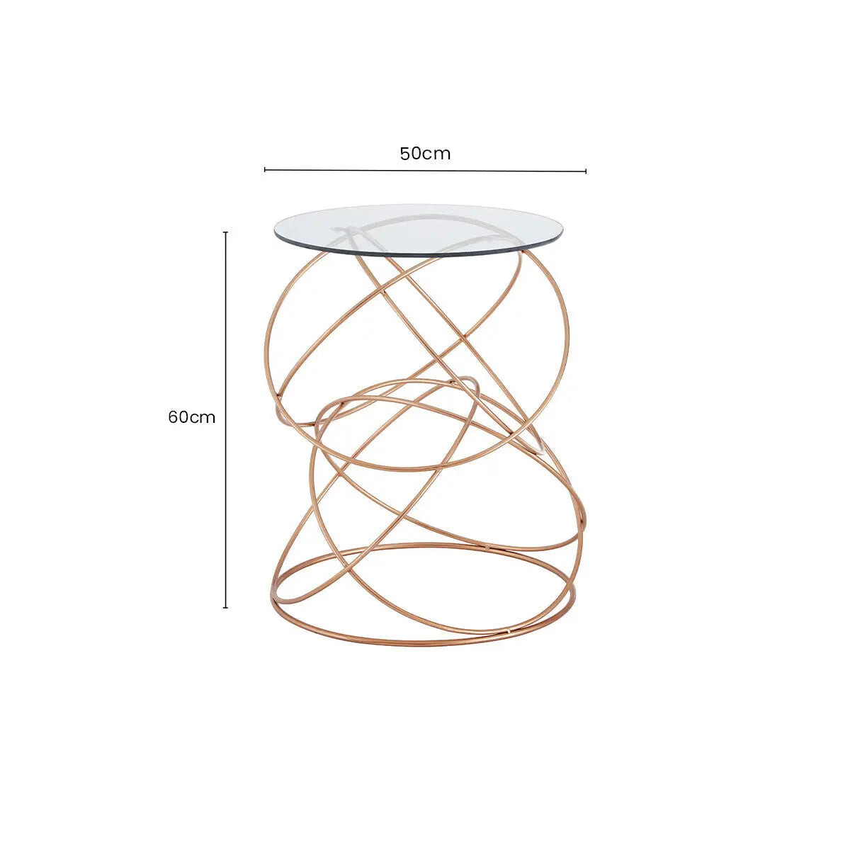 Rose Gold Round Table with Tempered Glass Surface and Geometric Detailing, Lexa