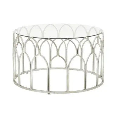 Round Glass Top and Silver Leaf Frame Coffee Table | Merlin