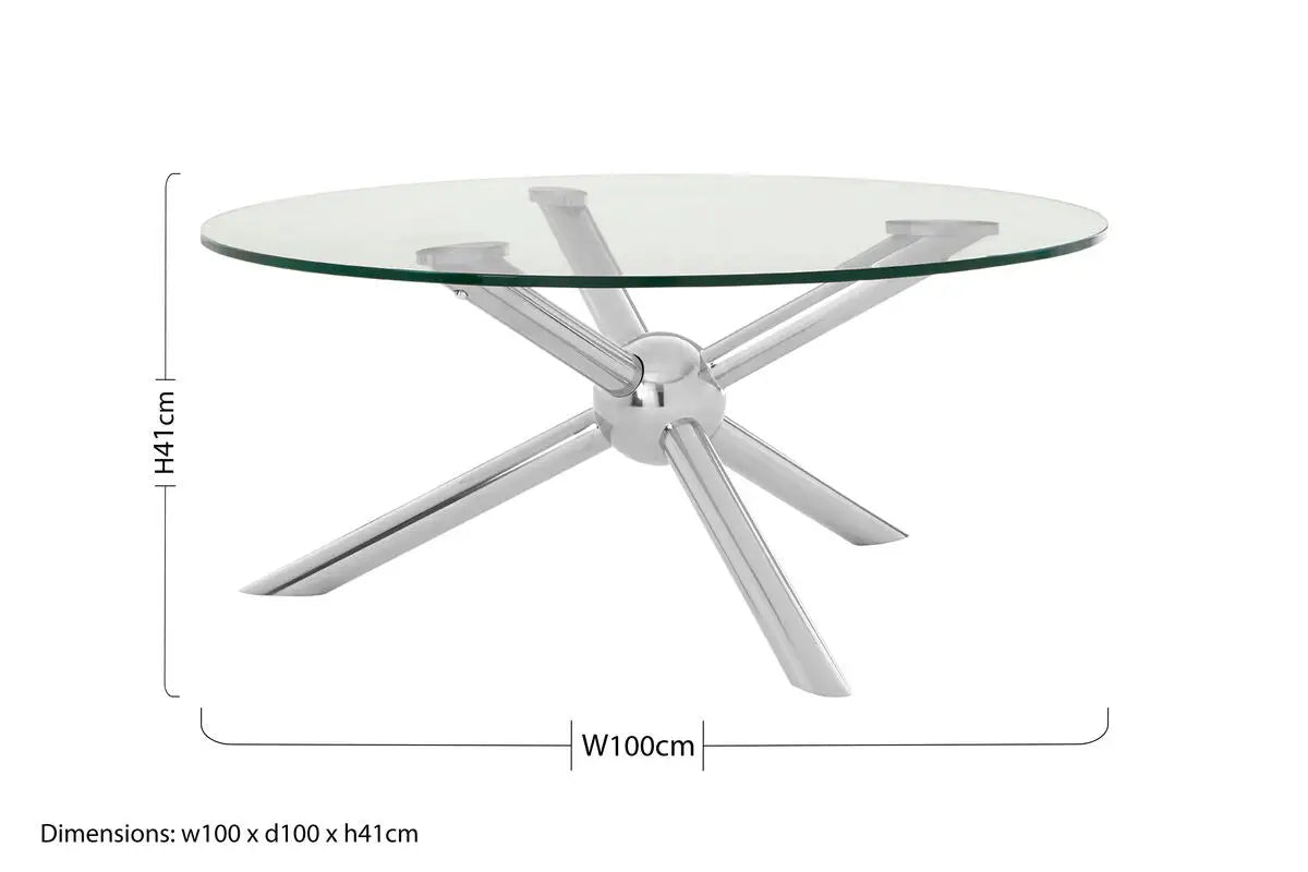 Round Silver Coffee Table with Tempered Glass Top, Novo