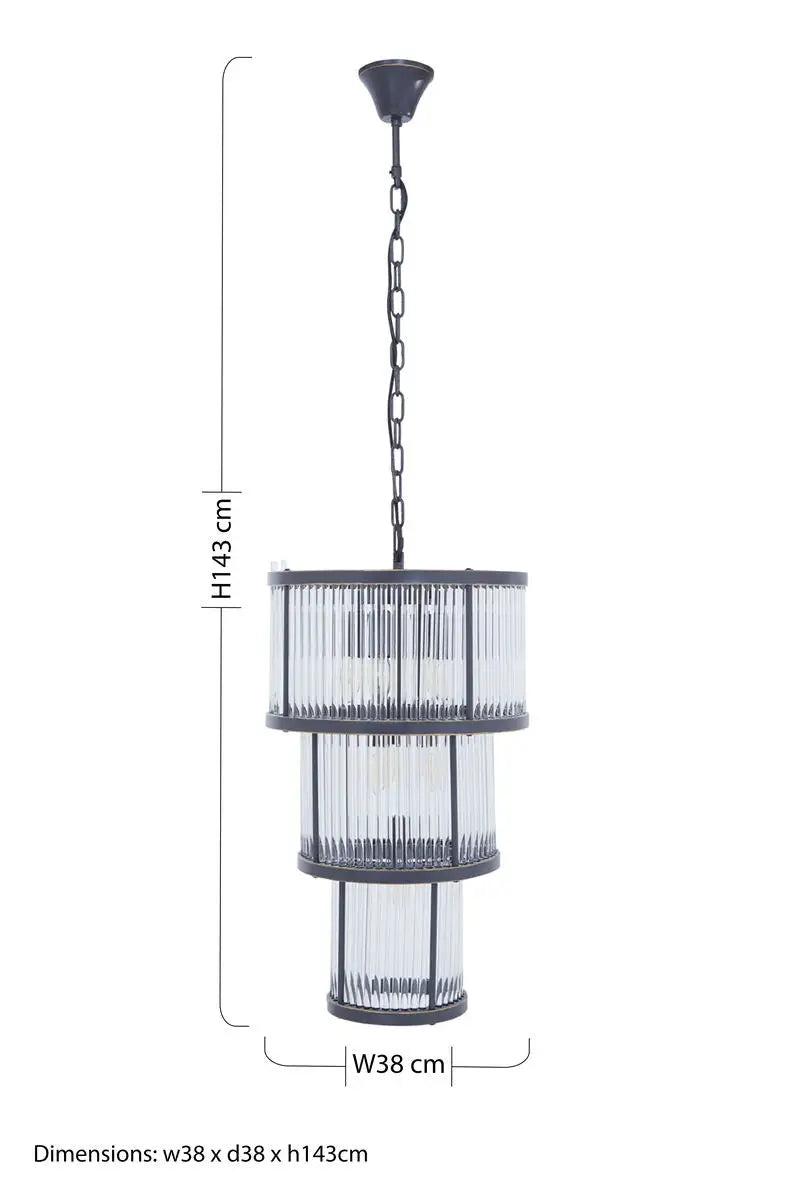 Salasco 3 Tier Black Finish Glass Chandelier