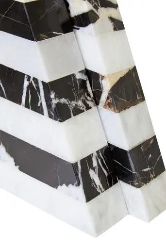 Set of Two Black and White Striped Marble Bookends | Soma