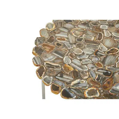 Silver and Assorted Agate Stone Top Coffee Table with Stainless Steel Cross Legs, Rabia