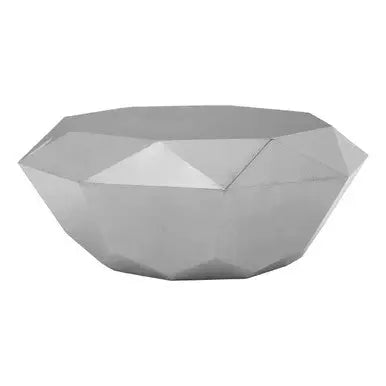 Silver Diamond Cut Stainless Steel Coffee Table with Hexagonal Tabletop, Allure