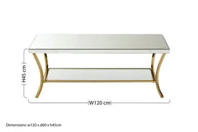 Silver Mirrored Top Coffee Table with Gold Metal Curved Legs, Kensington Townhouse